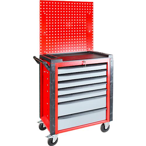 ADB Werkstattwagen HQ, mit Lochwand, 7 Schubladen, Schiebegriff, Zentralverschluss, B 750 x T 475 x H 985 mm, silbergrau RAL 7001