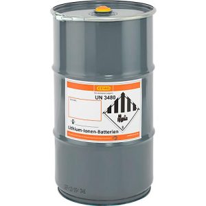 Akku-Sicherheitstonne CEMO, Stahl grau, Ø 382 x H 680 mm, 60 l, inkl. Puffer-/Füllmaterial ca. 30 Liter Akku-Sicherheitstonne CEMO, Stahl grau, Ø 382 x H 680 mm, 60 l, inkl. Puffer-/Füllmaterial ca. 30 Liter