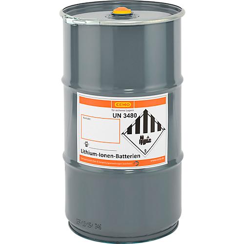 Akku-Sicherheitstonne CEMO, Stahl grau, Ø 382 x H 680 mm, 60 l, inkl. Puffer-/Füllmaterial ca. 30 Liter