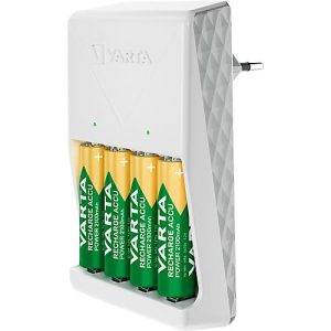 Akkuladegerät für Batterien Varta, für 2x o. 4x AA/AAA, inkl. 4 AA Batterien, Ladezeit 4,5 h, EU-Stecker, 100-240 V, B 74 x T 66 x H 116 mm, weiß Akkuladegerät für Batterien Varta, für 2x o. 4x AA/AAA, inkl. 4 AA Batterien, Ladezeit 4,5 h, EU-Stecker, 100-240 V, B 74 x T 66 x H 116 mm, weiß