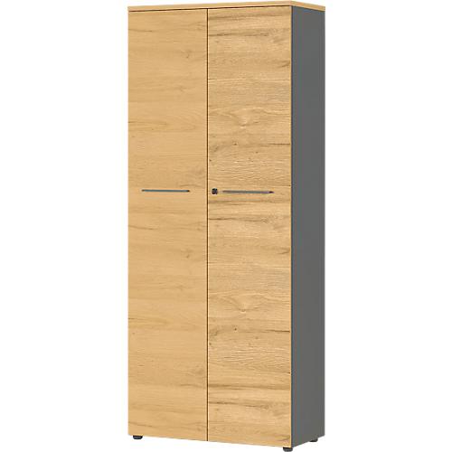 Aktenschrank Agenda Home, 5 OH, abschließbar, B 800 x T 400 x H 1970 mm, Graphit/Eiche