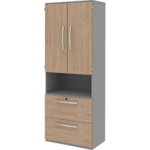 Aktenschrank BARI, 6 OH, 2 Türen, 2 Hängeregister, Zentralverriegelung, B 819 x T 430 x H 2174 mm, Eiche-Dekor/mittelgrau Aktenschrank BARI, 6 OH, 2 Türen, 2 Hängeregister, Zentralverriegelung, B 819 x T 430 x H 2174 mm, Eiche-Dekor/mittelgrau