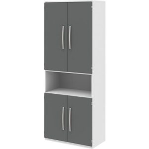 Aktenschrank BARI, 6 OH, 3 Böden, 1 offenes Fach, B 819 x T 430 x H 2174 mm, weiß/anthrazit Aktenschrank BARI, 6 OH, 3 Böden, 1 offenes Fach, B 819 x T 430 x H 2174 mm, weiß/anthrazit