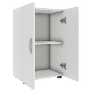 Aktenschrank Ulas, 2 Ordnerhöhen, 1 Fachboden, für ca. 14 Ordner, Flügeltüren, B 490 x T 340 x H 740 mm, Holz, weiß Aktenschrank Ulas, 2 Ordnerhöhen, 1 Fachboden, für ca. 14 Ordner, Flügeltüren, B 490 x T 340 x H 740 mm, Holz, weiß