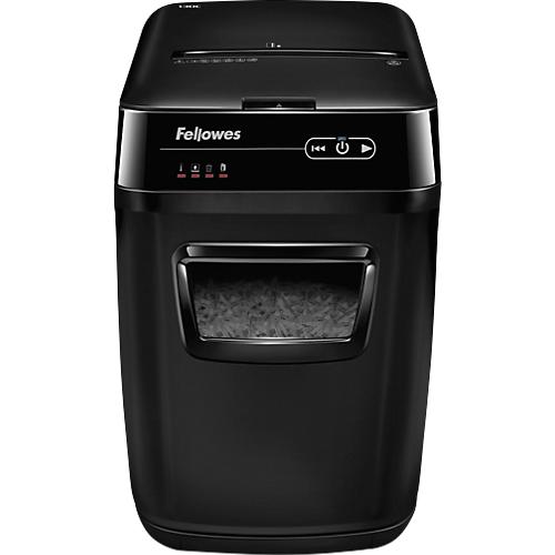 Aktenvernichter Fellowes® AutoMax™ 150C, Vollautomatik, Partikelschnitt 4 x 38 mm, P-4, 32 l, 150 Blatt Schnittleistung, Sicherheitsstopp, schwarz