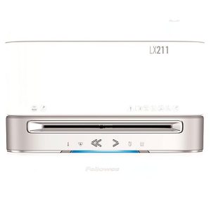 Aktenvernichter Fellowes® Microshred LX 211, Mikropartikelschnitt 2 x 12 mm, P-5, 23 l, 15 Blatt Schnittleistung, mit Rollen, weiß Aktenvernichter Fellowes® Microshred LX 211, Mikropartikelschnitt 2 x 12 mm, P-5, 23 l, 15 Blatt Schnittleistung, mit Rollen, weiß