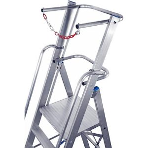 Alu-Stufen-Stehleiter, mit großer Standplattform, mit Sicherheitsbügel und Kette, 6 Stufen Alu-Stufen-Stehleiter, mit großer Standplattform, mit Sicherheitsbügel und Kette, 6 Stufen