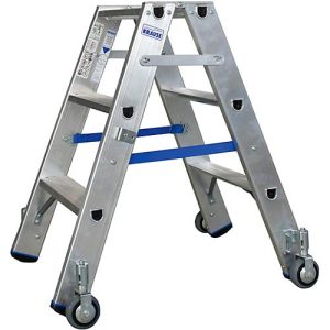 Alu-Stufendoppelleiter mit Rollen, 2 x 3 Stufen Alu-Stufendoppelleiter mit Rollen, 2 x 3 Stufen