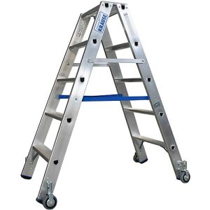 Alu-Stufendoppelleiter mit Rollen, 2 x 5 Stufen Alu-Stufendoppelleiter mit Rollen, 2 x 5 Stufen