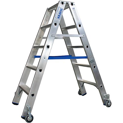 Alu-Stufendoppelleiter mit Rollen, 2 x 5 Stufen