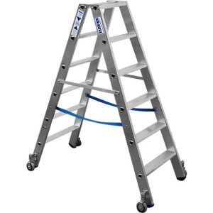 Alu-Stufendoppelleiter mit Rollen, 2 x 6 Stufen Alu-Stufendoppelleiter mit Rollen, 2 x 6 Stufen