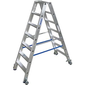 Alu-Stufendoppelleiter mit Rollen, 2 x 7 Stufen Alu-Stufendoppelleiter mit Rollen, 2 x 7 Stufen