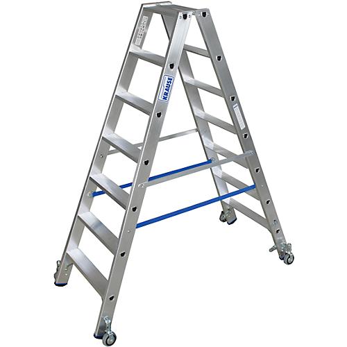 Alu-Stufendoppelleiter mit Rollen, 2 x 7 Stufen