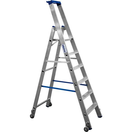 Alu-Stufenstehleiter, fahrbar, 6 Stufen