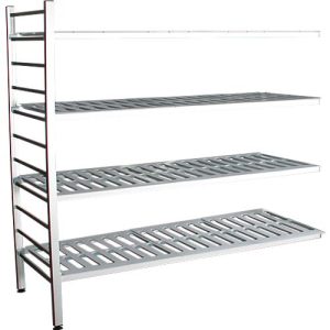 Aluminium-Steckregal, Anbaufeld, mit 4 Kunststoff-Rost-Fachböden, H 1800 x B 1500 x T 400 mm Aluminium-Steckregal, Anbaufeld, mit 4 Kunststoff-Rost-Fachböden, H 1800 x B 1500 x T 400 mm