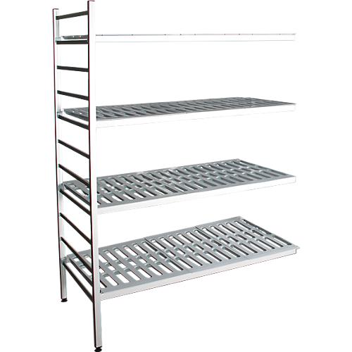 Aluminium-Steckregal, Anbaufeld, mit 4 Kunststoff-Rost-Fachböden, H 1950 x B 1200 x T 500 mm