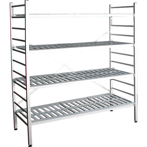 Aluminium-Steckregal, Grundfeld, mit 4 Kunststoff-Rost-Fachböden, H 1800 x B 1200 x T 400 mm