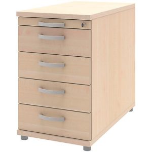 Anstellcontainer BARI, 4 Schübe & 1 Utensilienauszug, abschließbar, B 433 x T 800 x H 720 mm, Ahorn-Dekor Anstellcontainer BARI, 4 Schübe & 1 Utensilienauszug, abschließbar, B 433 x T 800 x H 720 mm, Ahorn-Dekor