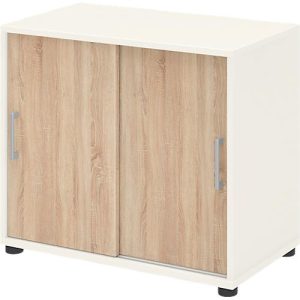 Anstellschrank TEMPIO, aus Holz, 2 Schiebetüren, 2 OH, B 800 x T 430 x H 740 mm, weiß/Sonoma Eiche Anstellschrank TEMPIO, aus Holz, 2 Schiebetüren, 2 OH, B 800 x T 430 x H 740 mm, weiß/Sonoma Eiche