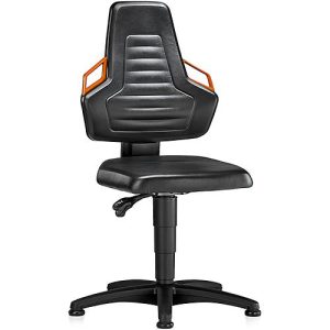Arbeitsdrehstuhl, Gleiter, Kunstleder schwarz, Griffe orange Arbeitsdrehstuhl, Gleiter, Kunstleder schwarz, Griffe orange