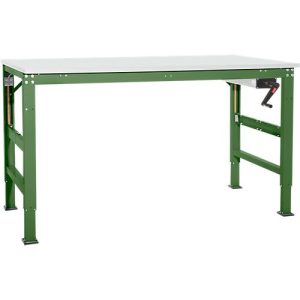 Arbeitstisch Ergo K, m. Kurbel, 2500 x 1000 mm, Tischplatte Melamin, resedagrün Arbeitstisch Ergo K, m. Kurbel, 2500 x 1000 mm, Tischplatte Melamin, resedagrün