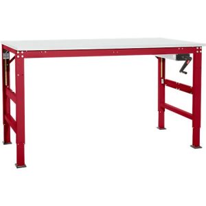 Arbeitstisch Ergo K, m. Kurbel, 2500 x 1000 mm, Tischplatte PVC Dekor, rubinrot Arbeitstisch Ergo K, m. Kurbel, 2500 x 1000 mm, Tischplatte PVC Dekor, rubinrot