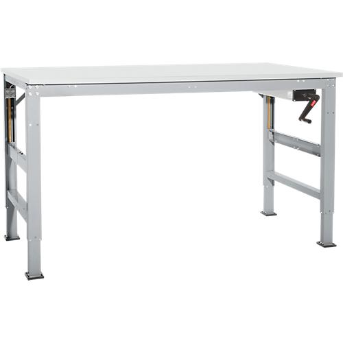Arbeitstisch Ergo K, m. Kurbel, 2500 x 800 mm, Tischplatte Melamin, alusilber