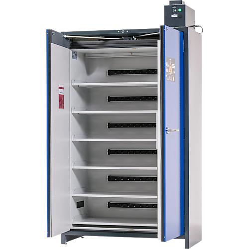 Asecos Akku-Ladeschrank ION-PRO-90 PC, 6 Fachböden gelocht + Steckdosen, 1 Auffangwanne, B 1193 x T 615 x H 2224 mm