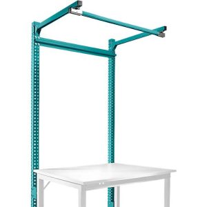 Aufbauportal m. Ausleger, Grundtisch SPEZIAL Arbeitstisch/Werkbank UNIVERSAL/PROFI, 1250 mm, wasserblau