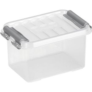 Aufbewahrungsbox Sunware Q-LINE, Verschlussclips, transparent, stapelbar, 0,4L, L 118 x B 77 x H 62 mm, grau Aufbewahrungsbox Sunware Q-LINE, Verschlussclips, transparent, stapelbar, 0,4L, L 118 x B 77 x H 62 mm, grau