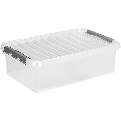 Aufbewahrungsbox Sunware Q-LINE, Verschlussclips, transparent, stapelbar, 32L, L 600 x B 400 x H 180 mm, grau