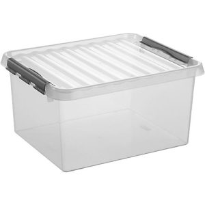 Aufbewahrungsbox Sunware Q-LINE, Verschlussclips, transparent, stapelbar, 36L, L 500 x B 400 x H 260 mm, grau Aufbewahrungsbox Sunware Q-LINE, Verschlussclips, transparent, stapelbar, 36L, L 500 x B 400 x H 260 mm, grau
