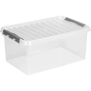 Aufbewahrungsbox Sunware Q-LINE, Verschlussclips, transparent, stapelbar, 45L, L 600 x B 400 x H 260 mm, grau Aufbewahrungsbox Sunware Q-LINE, Verschlussclips, transparent, stapelbar, 45L, L 600 x B 400 x H 260 mm, grau