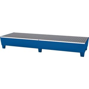 Auffangwanne ASECOS, Stahl, mit Gitterrost u. Staplerschuhen, 400 l Auffangvolumen, B 815 x T 2470 x H 355 mm, lackiert Auffangwanne ASECOS, Stahl, mit Gitterrost u. Staplerschuhen, 400 l Auffangvolumen, B 815 x T 2470 x H 355 mm, lackiert