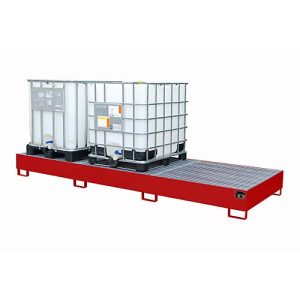 Auffangwanne AW 1000-3, für 3 IBC-Container à 1000 l oder 10 Fässer à 200 l, L 3850 x B 1300 x H 340 mm, unterfahrbar, feuerrot Auffangwanne AW 1000-3, für 3 IBC-Container à 1000 l oder 10 Fässer à 200 l, L 3850 x B 1300 x H 340 mm, unterfahrbar, feuerrot