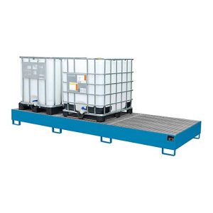 Auffangwanne AW 1000-3, für 3 IBC-Container à 1000 l oder 10 Fässer à 200 l, L 3850 x B 1300 x H 340 mm, unterfahrbar, lichtblau Auffangwanne AW 1000-3, für 3 IBC-Container à 1000 l oder 10 Fässer à 200 l, L 3850 x B 1300 x H 340 mm, unterfahrbar, lichtblau