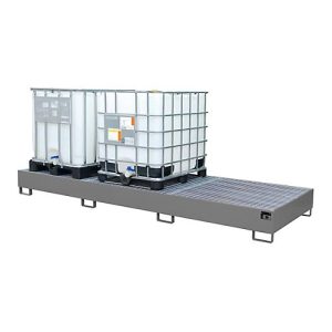 Auffangwanne AW 1000-3, für 3 IBC-Container à 1000 l oder 10 Fässer à 200 l, L 3850 x B 1300 x H 340 mm, unterfahrbar, mausgrau Auffangwanne AW 1000-3, für 3 IBC-Container à 1000 l oder 10 Fässer à 200 l, L 3850 x B 1300 x H 340 mm, unterfahrbar, mausgrau