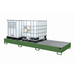 Auffangwanne AW 1000-3, für 3 IBC-Container à 1000 l oder 10 Fässer à 200 l, L 3850 x B 1300 x H 340 mm, unterfahrbar, resedagrün Auffangwanne AW 1000-3, für 3 IBC-Container à 1000 l oder 10 Fässer à 200 l, L 3850 x B 1300 x H 340 mm, unterfahrbar, resedagrün