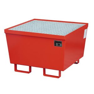 Auffangwanne BAUER AM-1, mit Gitterrost, Stahl, 215 l, B 800 x T 800 x H 545 mm, rot Auffangwanne BAUER AM-1, mit Gitterrost, Stahl, 215 l, B 800 x T 800 x H 545 mm, rot