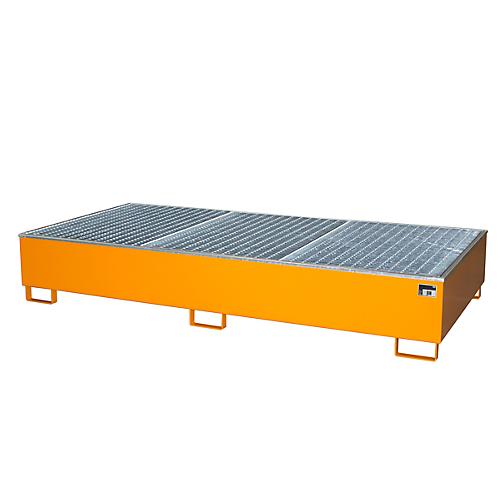 Auffangwanne BAUER AW 1000-2/PE mit Gitterrost, 2x 1000 l IBC, B 2665 x T 1315 x H 440 mm, orange