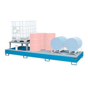 Auffangwanne Bauer AWA 31, Stahl, blau, L 3850 x B 1460 x H 780 mm, 1000 l, für 3 x 1000 l IBC, 1 Abfüllaufsatz, 2 Gitteroste Auffangwanne Bauer AWA 31, Stahl, blau, L 3850 x B 1460 x H 780 mm, 1000 l, für 3 x 1000 l IBC, 1 Abfüllaufsatz, 2 Gitteroste