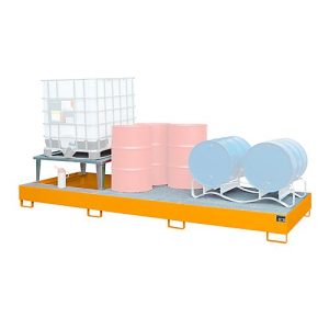 Auffangwanne Bauer AWA 31, Stahl, orange, L 3850 x B 1460 x H 780 mm, 1000 l, für 3 x 1000 l IBC, 1 Abfüllaufsatz, 2 Gitteroste Auffangwanne Bauer AWA 31, Stahl, orange, L 3850 x B 1460 x H 780 mm, 1000 l, für 3 x 1000 l IBC, 1 Abfüllaufsatz, 2 Gitteroste