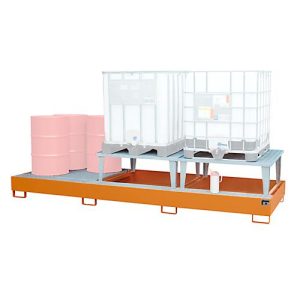 Auffangwanne Bauer AWA 32, Stahl, orange, L 3850 x B 1460 x H 780 mm, 1000 l, für 3 x 1000 l IBC, 2 Abfüllaufsätze, 1 Gitterost Auffangwanne Bauer AWA 32, Stahl, orange, L 3850 x B 1460 x H 780 mm, 1000 l, für 3 x 1000 l IBC, 2 Abfüllaufsätze, 1 Gitterost