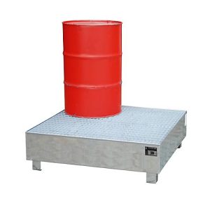 Auffangwanne BAUER WM-4/400, Stahl, unterfahrbar, feuerverzinkt, mit Gitterrost, B 1200 x T 1200 x H 415 mm, 4 x 200 l Auffangwanne BAUER WM-4/400, Stahl, unterfahrbar, feuerverzinkt, mit Gitterrost, B 1200 x T 1200 x H 415 mm, 4 x 200 l