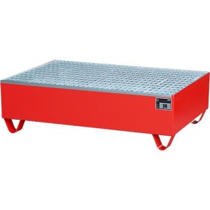 Auffangwanne, für 2 Fässer à 200 l, mit verzinktem Gitterrost, L 1200 x B 800 x H 360 mm, unterfahrbar, Stahl, feuerrot RAL 3000 Auffangwanne, für 2 Fässer à 200 l, mit verzinktem Gitterrost, L 1200 x B 800 x H 360 mm, unterfahrbar, Stahl, feuerrot RAL 3000