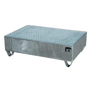 Auffangwanne, für 2 Fässer à 200 l, mit verzinktem Gitterrost, L 1200 x B 800 x H 360 mm, unterfahrbar, Stahl, feuerverzinkt Auffangwanne, für 2 Fässer à 200 l, mit verzinktem Gitterrost, L 1200 x B 800 x H 360 mm, unterfahrbar, Stahl, feuerverzinkt