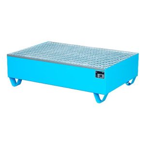 Auffangwanne, für 2 Fässer à 200 l, mit verzinktem Gitterrost, L 1200 x B 800 x H 360 mm, unterfahrbar, Stahl, lichtblau RAL 5012 Auffangwanne, für 2 Fässer à 200 l, mit verzinktem Gitterrost, L 1200 x B 800 x H 360 mm, unterfahrbar, Stahl, lichtblau RAL 5012