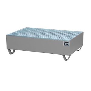 Auffangwanne, für 2 Fässer à 200 l, mit verzinktem Gitterrost, L 1200 x B 800 x H 360 mm, unterfahrbar, Stahl, mausgrau RAL 7005 Auffangwanne, für 2 Fässer à 200 l, mit verzinktem Gitterrost, L 1200 x B 800 x H 360 mm, unterfahrbar, Stahl, mausgrau RAL 7005