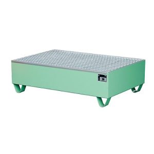 Auffangwanne, für 2 Fässer à 200 l, mit verzinktem Gitterrost, L 1200 x B 800 x H 360 mm, unterfahrbar, Stahl, resed.grün RAL 6011 Auffangwanne, für 2 Fässer à 200 l, mit verzinktem Gitterrost, L 1200 x B 800 x H 360 mm, unterfahrbar, Stahl, resed.grün RAL 6011