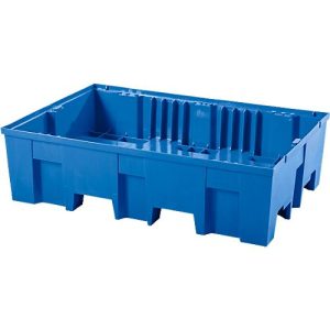 Auffangwanne, für 2 Fässer à 200 l, unterfahrbar, B 865 x T 1245 x H 350 mm, ohne Gitterrost, Polyethylen, blau Auffangwanne, für 2 Fässer à 200 l, unterfahrbar, B 865 x T 1245 x H 350 mm, ohne Gitterrost, Polyethylen, blau